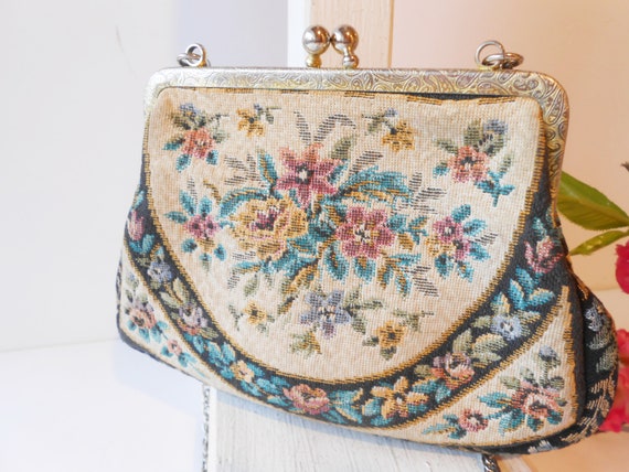Vintage 1950s Tapestry Evening Bag, Made West Germ