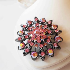 Vintage Pink Rhinestone Brooch, Pink Rhinestone Costume Jewelry
