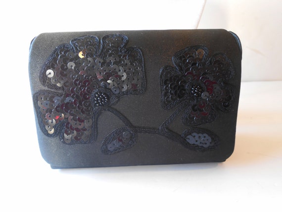 Vintage Black Evening Bag, Glamorous Black Beaded… - image 1