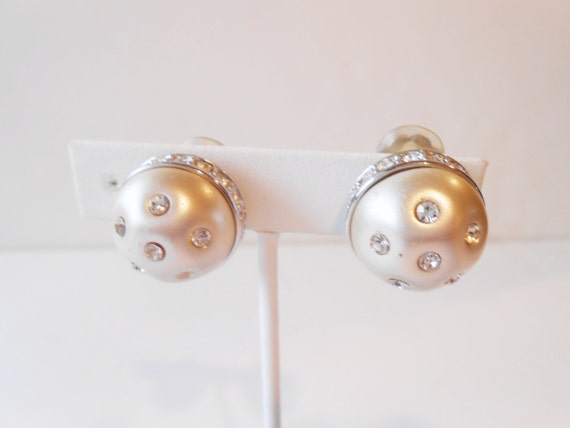 Pearl Rhinestone Earrings, Wedding Bridal Earring… - image 3