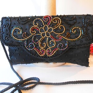 Black Evening Bag, Multi Color Beaded Clutch Bag, Special Occasion, After Five Purse, Cocktail Purse EB-0200