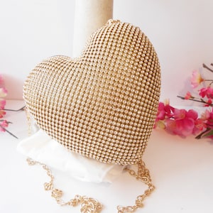 Rhinestone Evening Bag, Heart Shape Purse, Valentine&#39;s Day, Prom Purse, Special Occasion, After Five Purse EB-0535