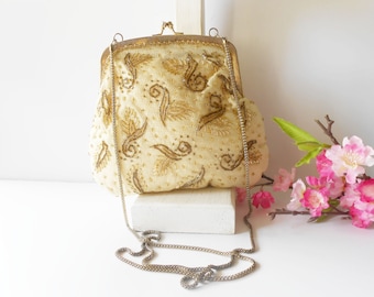 Vintage Gold Beaded Evening Bag, Shimmery Party Purse