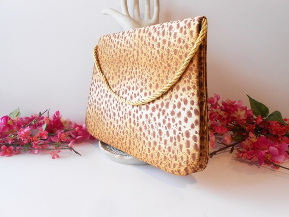 Leopard Cheetah Handbag, Animal Print, Beige Brow… - image 3