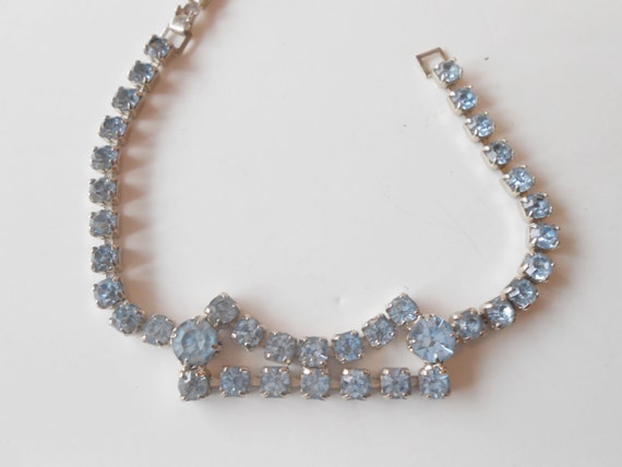 Vintage Jewelry Blue Rhinestone Bracelet, 1950s Mid Century