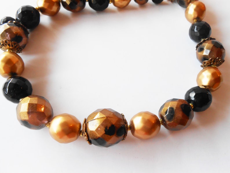 Vintage Gold Black Bead Necklace Glamorous Necklace Single Strand