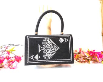Black Beaded Evening Bag, Ace of Spades EB-0650