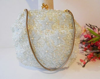 Blue Beaded Evening Bag, Ice Blue Clutch Bag, Prom Purse, Party Bag, Blue Clutch, Wedding Purse EB-0446