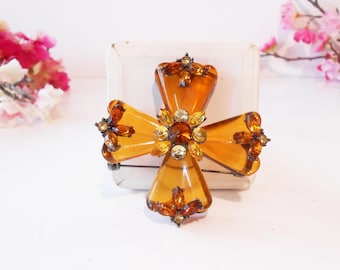 Vintage Translucent Copper Brooch, Autumn Colors