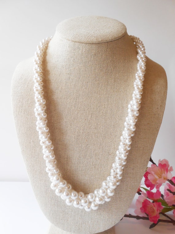 Pearl Bead Necklace, Twisted Triple Strand Necklace, … Gem