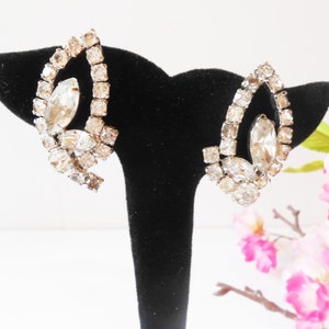 Vintage Rhinestone Earrings, Glamorous Statement Earrings, Clip-On, Jewelry Gift for Her image 3