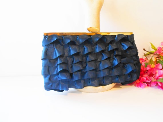 Blue Taffeta Evening Bag, Blue Clutch Handbag, Ev… - image 8