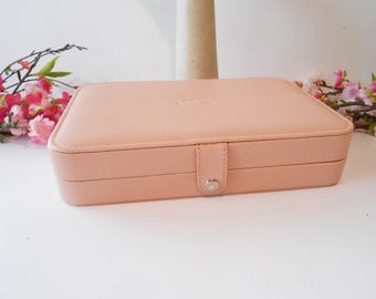 Vintage Ladies Jewelry Case, Pink Leather
