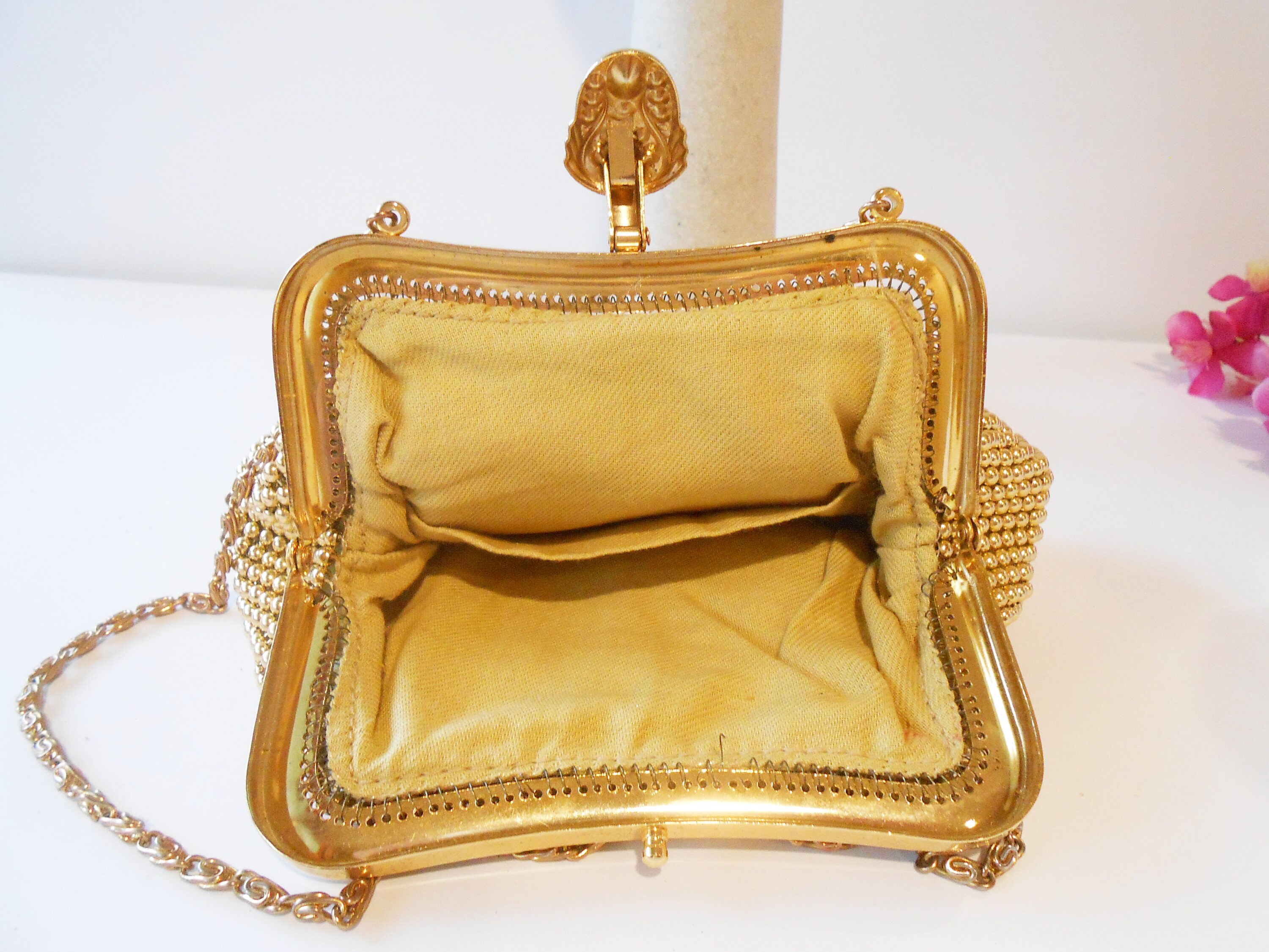 Dazzling Gold Evening Bag, Beaded Clutch Handbag, Special