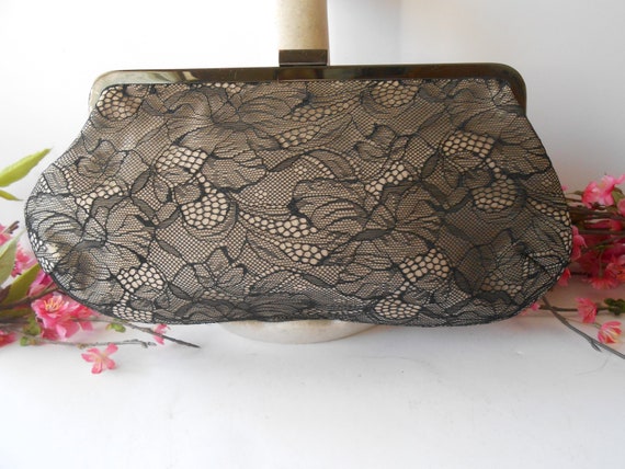 Black Cream Lace Evening Bag, Vintage Lace Clutch… - image 5