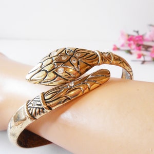 Snake Bracelet Vintage Goldtone Hinged Cuff, Snake Cuff Bracelet, Goldtone Cuff Bracelet, Statement Bracelet,  Jewelry Gift for Her