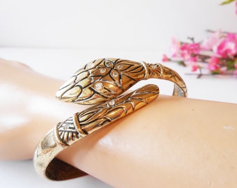 Snake Bracelet Vintage Goldtone Hinged Cuff, Snake Cuff Bracelet, Goldtone Cuff Bracelet, Statement Bracelet,  Jewelry Gift for Her