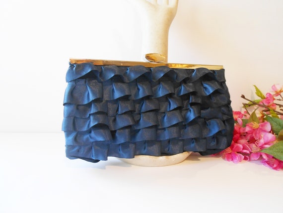 Blue Taffeta Evening Bag, Blue Clutch Handbag, Ev… - image 7