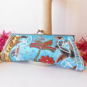 Bolso de mano con bordado de cuentas color aguamarina, bolso de noche con cuentas de colores, bolso para ocasiones especiales, bolso de verano EB-0222