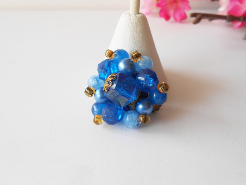 Vintage Blue Bead Earrings Glamorous Blue Bead Cluster Clip On Earrings