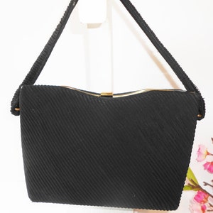 Vintage 1940&#39;s Black Faille Evening Bag,  Glamorous Black Handbag EB-0222