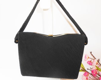 Vintage 1940's Black Faille Evening Bag,  Glamorous Black Handbag EB-0222