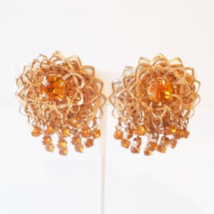 Vintage Rhinestone Earrings, Glass Amber Color,Clip-On
