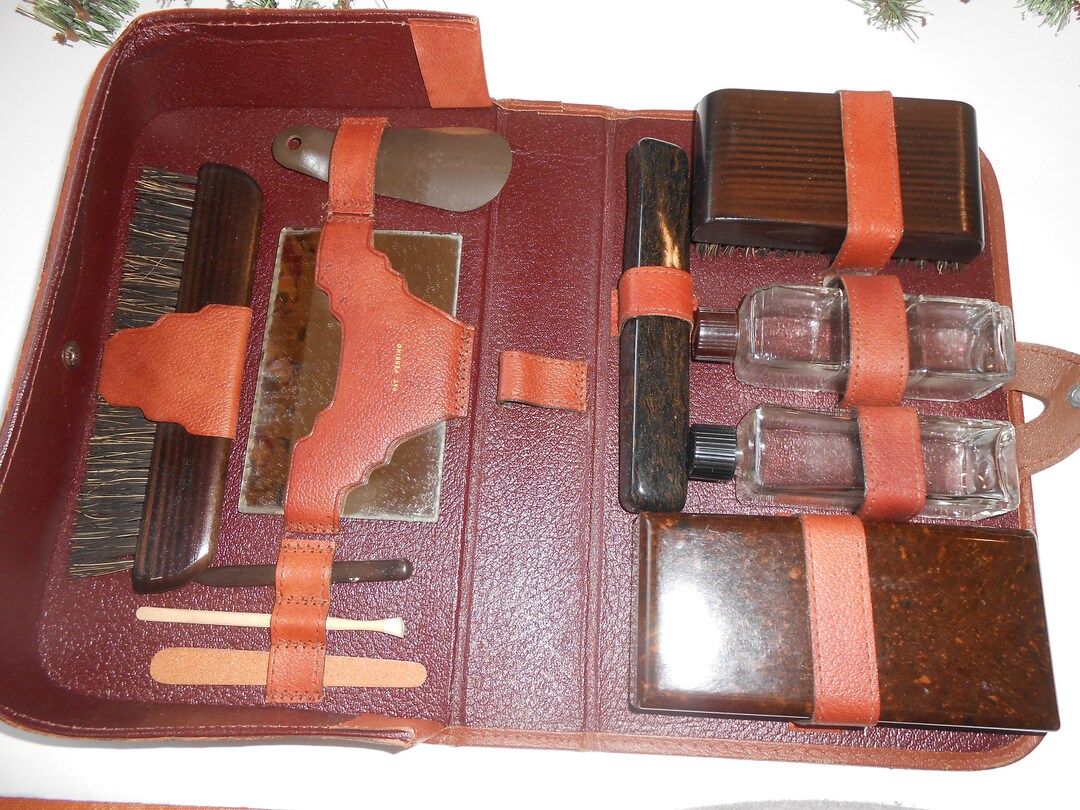 Men's Travel Shaving Kit With Mirror, Leather Travel Grooming Set ...