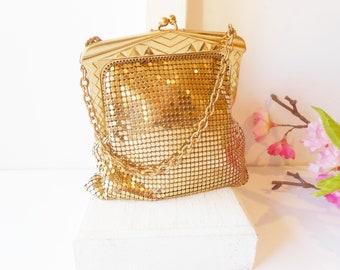 Whiting & Davis Evening Bag, Vintage Gold Mesh Bag, Petite Gold Bag, Glam Accessory, Gift for Her, Small Holiday Gift  EB-0554