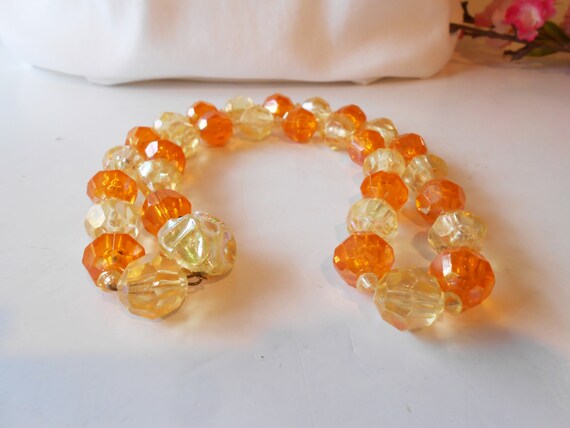 Vintage Austrian Crystal Necklace, Orange Yellow … - image 3