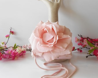 Pink Satin Rose Clutch, Special Occasion Evening Bag