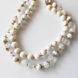 Vintage White Bead Necklace, Double Strand Beads, Summer Beads, Retro Necklace
