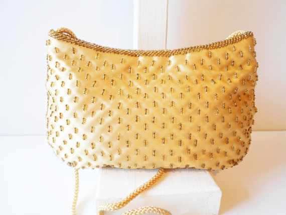 Gold Beaded Clutch Evening Bag, Gold Beaded Handb… - image 2