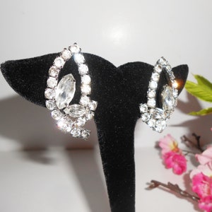 Vintage Rhinestone Earrings, Glamorous Statement Earrings, Clip-On, Jewelry Gift for Her image 2