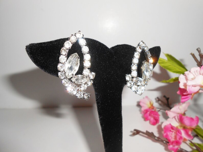 Vintage Rhinestone Earrings, Glamorous Statement Earrings, Clip-On, Jewelry Gift for Her image 2