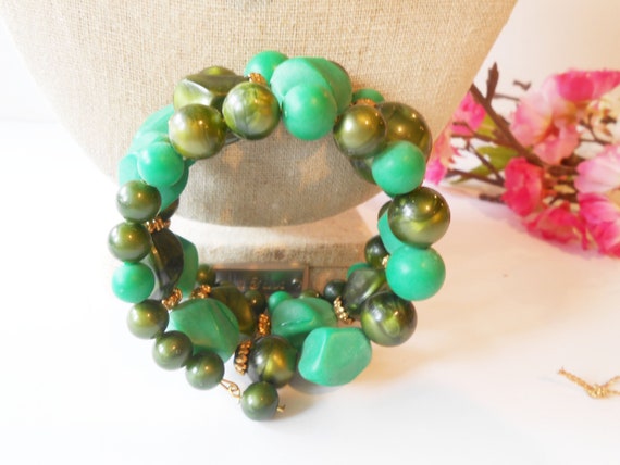 1950s Green Jewelry Set, Necklace Bracelet Set, G… - image 4