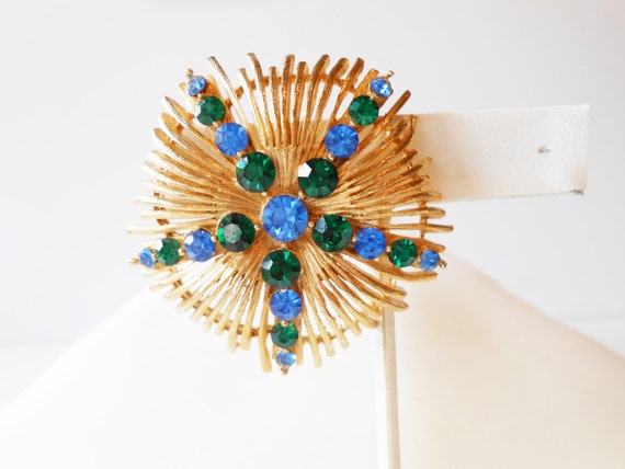 1950's Blue Green Brooch, Colorful Lisner Brooch,… - image 1