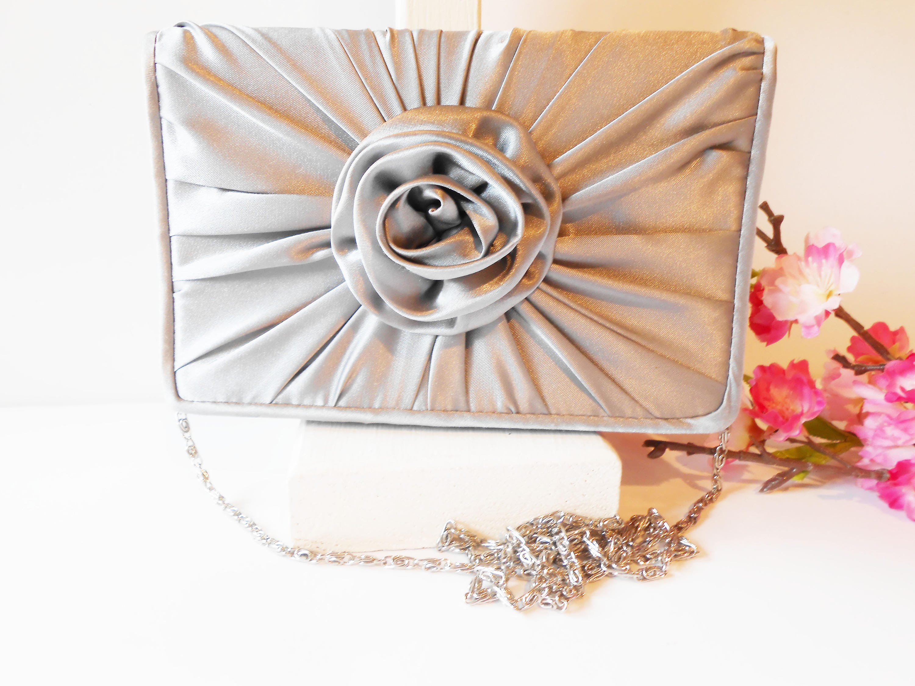 Vintage Grey Satin Clutch Bag Glamorous Grey Evening Bag Etsy India