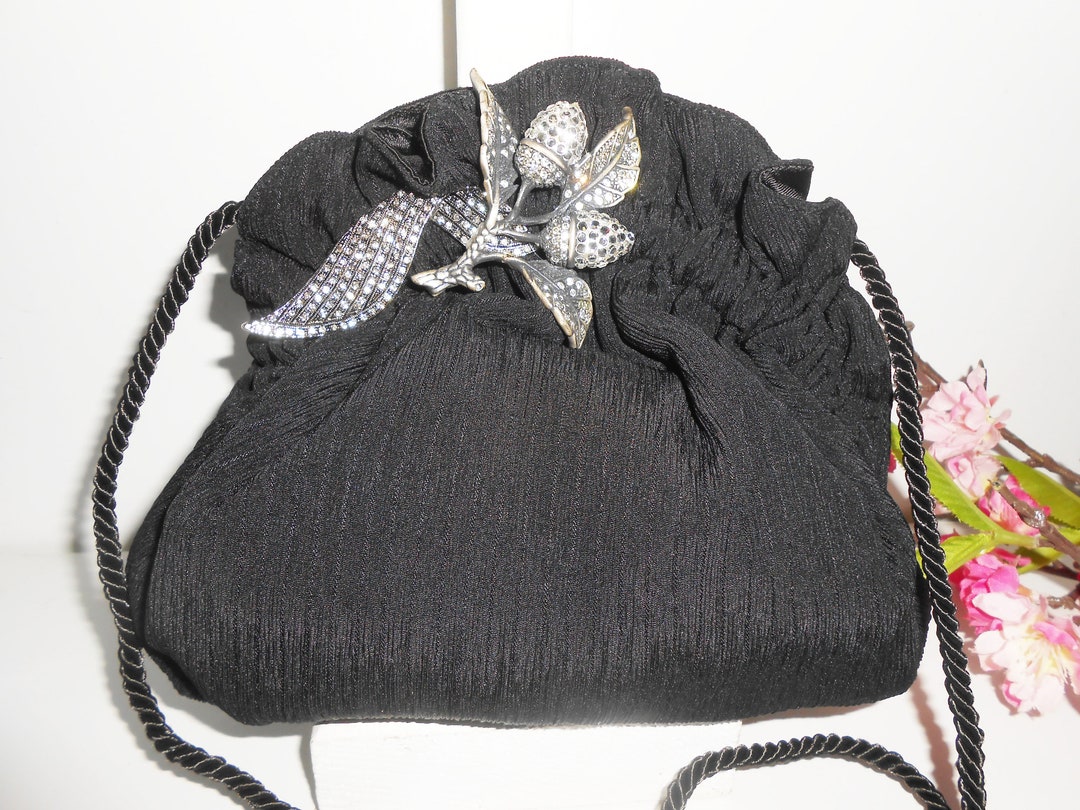 Vintage Black Evening Bag With Rhinestone Trim Sparkly Black Etsy