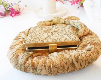 1940s Damask Handbag, Ladies Compact Purse-0444