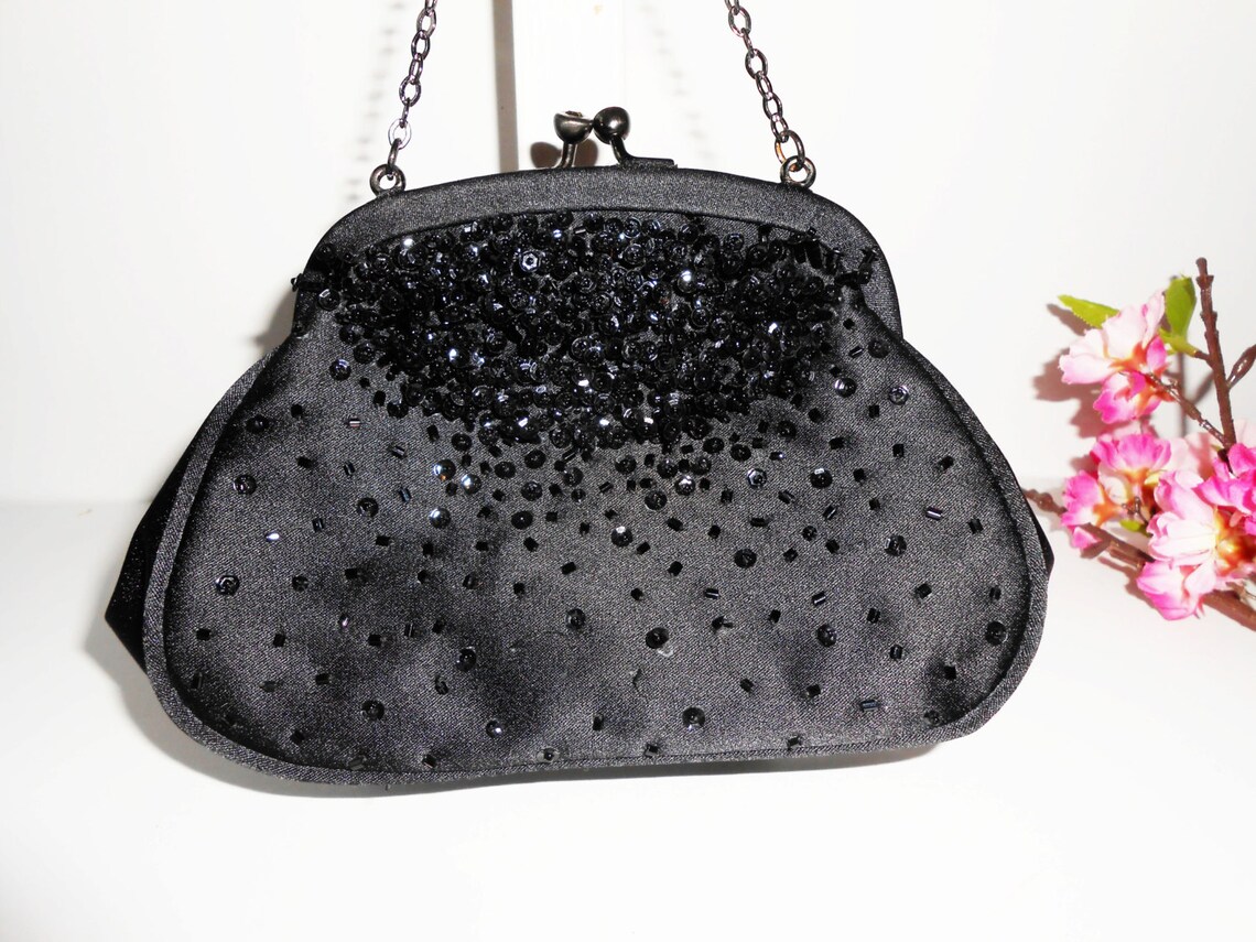 Vintage Black Evening Bag Vintage Beaded Bag Sparkly Etsy