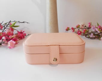 Vintage Ladies Pink Jewelry Case, Travel Storage Organizer