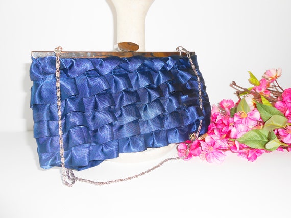 Blue Taffeta Evening Bag, Blue Clutch Handbag, Ev… - image 3
