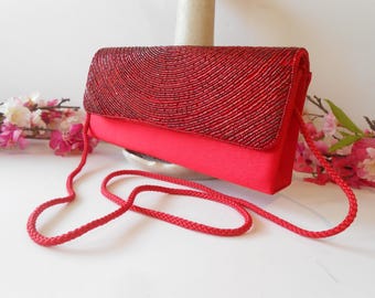 Red Beaded Evening Bag, Beaded Clutch Purse EB-0782