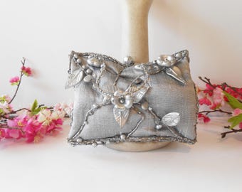 Vintage Grey Evening Bag, Grey Clutch, EB-0335