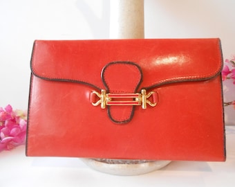 Mid-Century Red Leather Manicure Set: Stainless Steel Tools