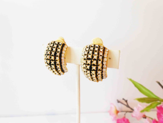 Vintage Rhinestone Earrings, Dome Top Clip On - image 4
