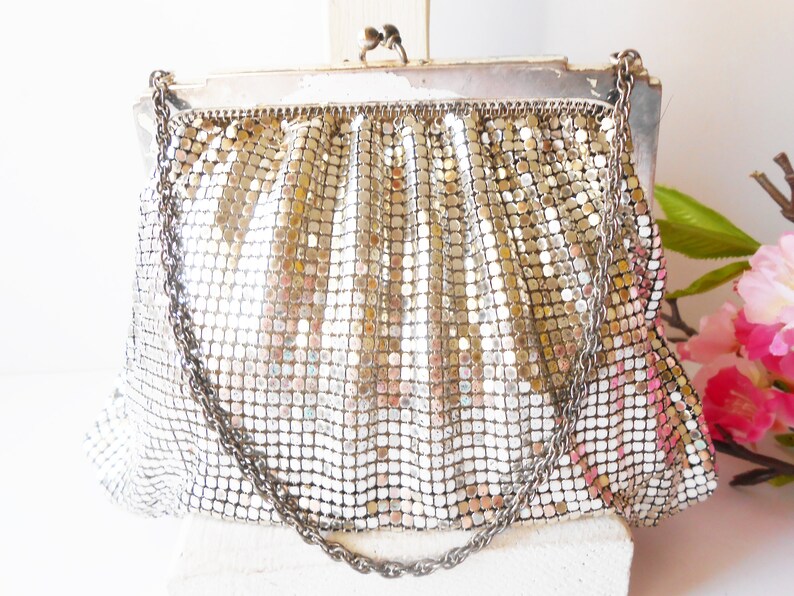 Wife Birthday Gift EB-0441 Special Occasion Bag Wedding Handbag Vintage Whiting Davis Silver Mesh Evening Bag