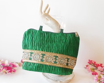 Vintage Green Evening Bag, Beaded Accents EB-0669