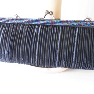Bolso clutch de tafetán azul con adornos de cuentas, bolso de noche azul oscuro con cuentas metálicas, bolso para ocasiones especiales EB-0550